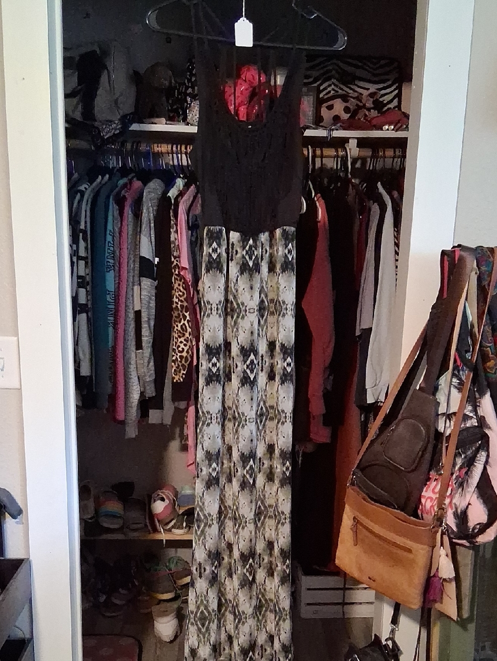 Studio Y Black Crochet Bodice Maxi Dress with Neutral Aztec Print